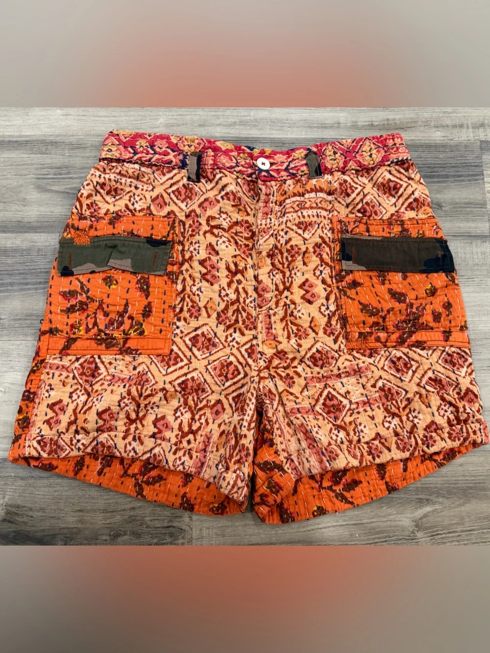 Free People Bohemian Quilted Patchwork Cargo Shorts